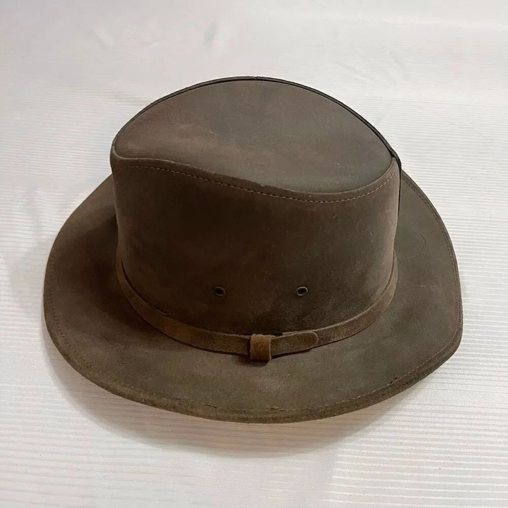 Vintage Henschel Genuine Leather Hat USA Brown Men's Size Medium Hat